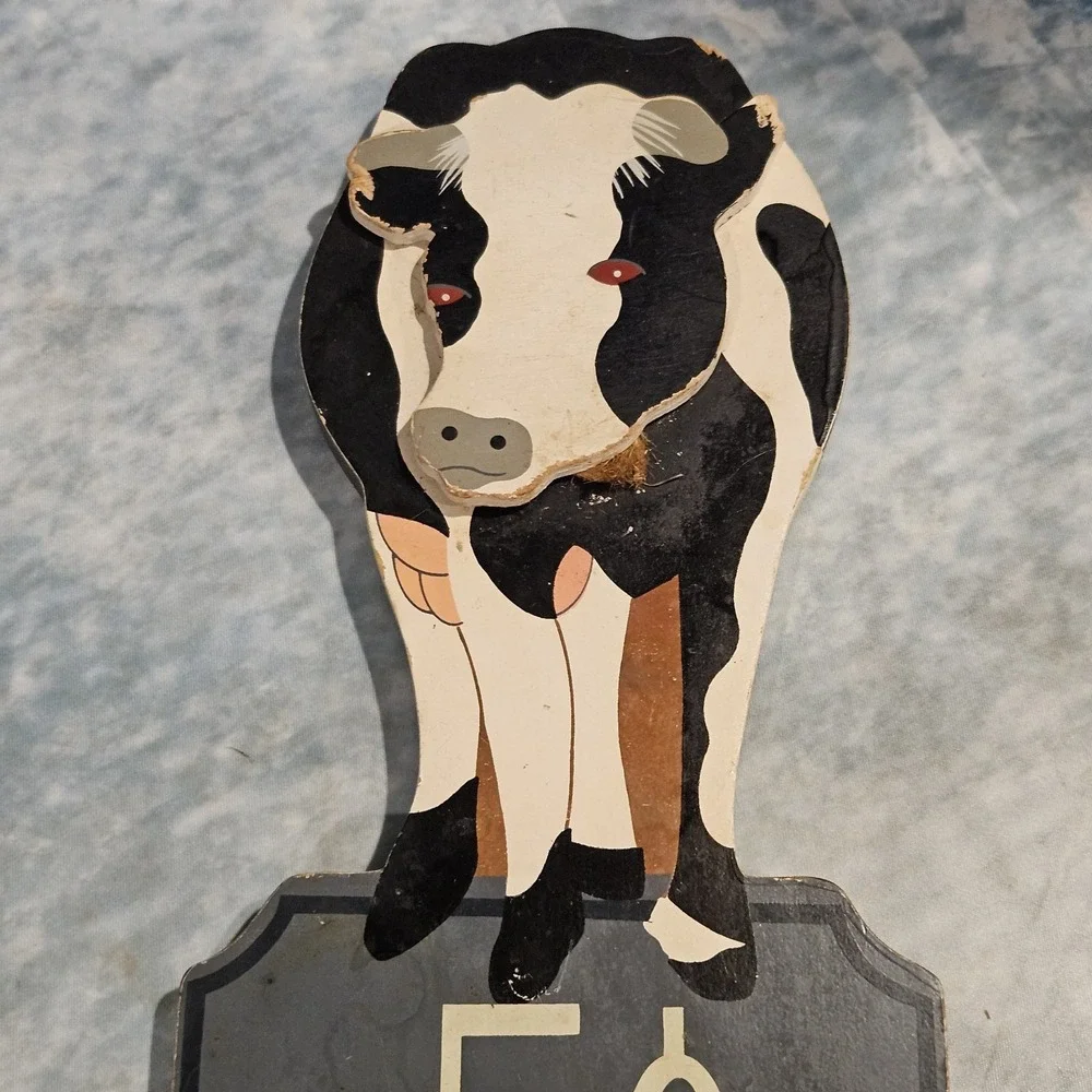 Vintage 5¢ Milk Cow Wooden Wall Sign Farmhouse Kitchen Dairy Decor